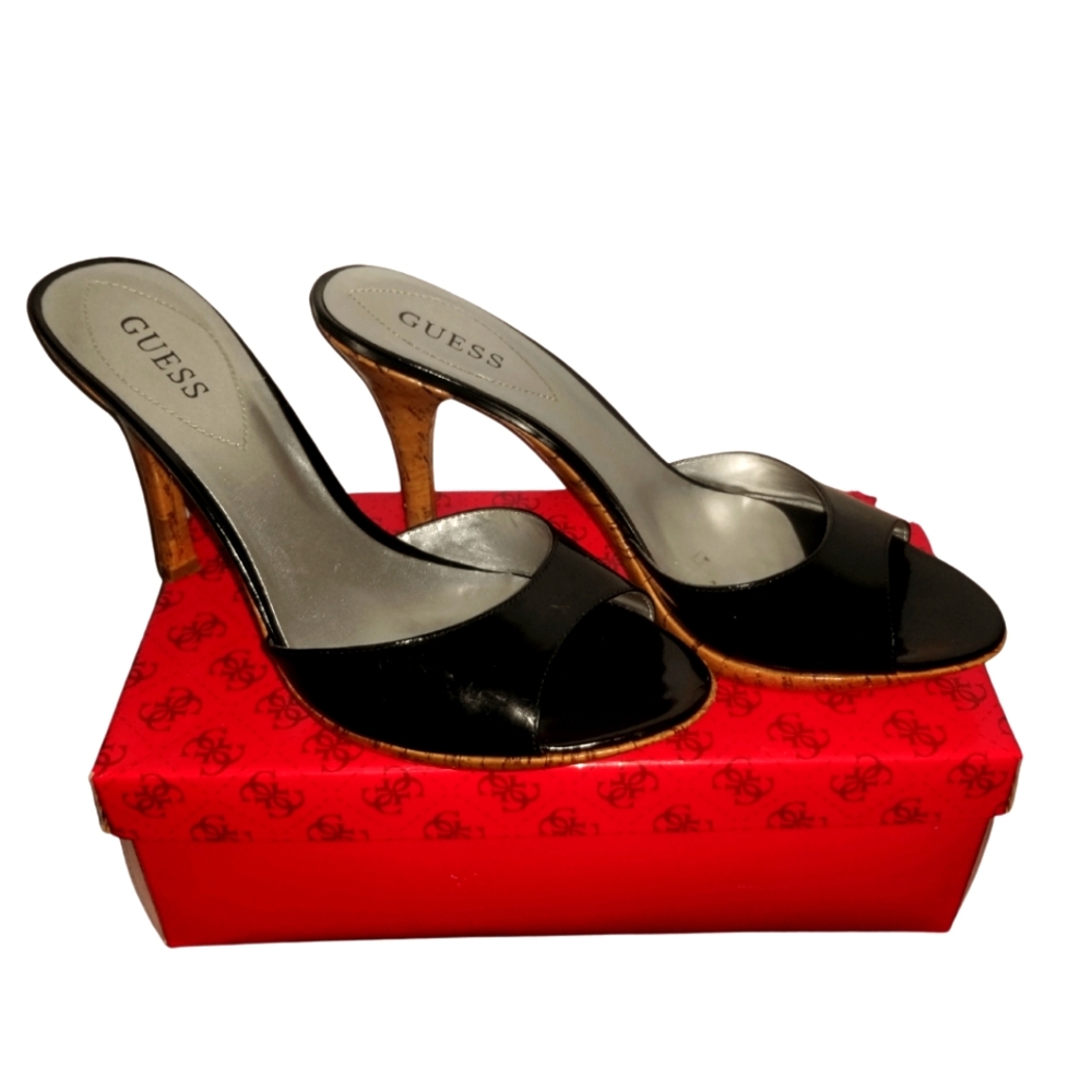 Guess Black Open Toe Pumps Size 8